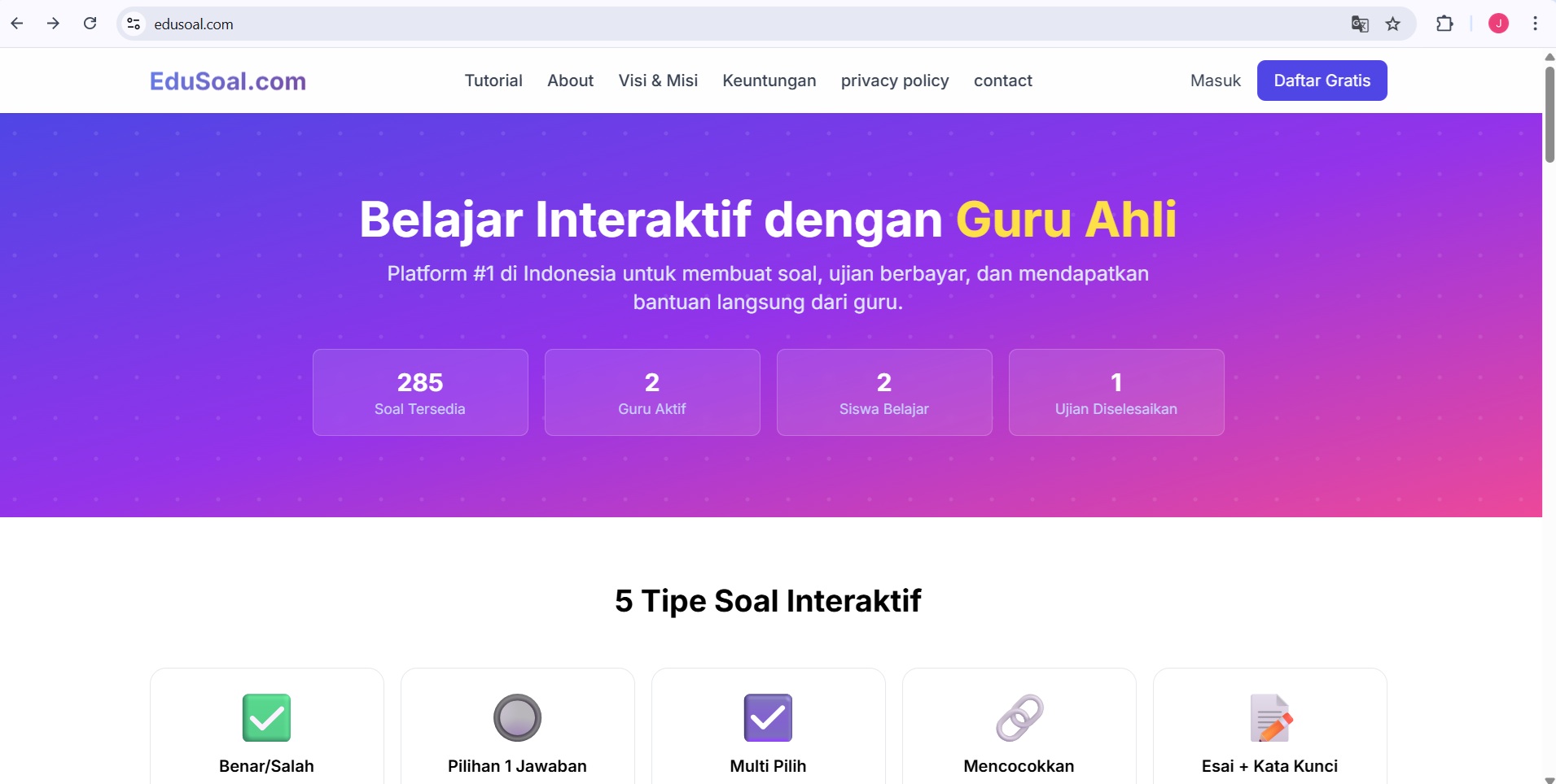 Halaman registrasi EduSoal